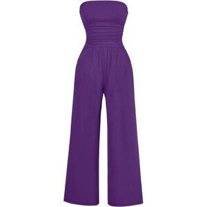 Women's Casual Summer Strapless Jumpsuits Purple